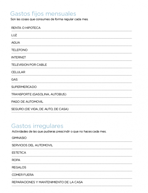 Planeador de gastos Formas de ahorrar dinero